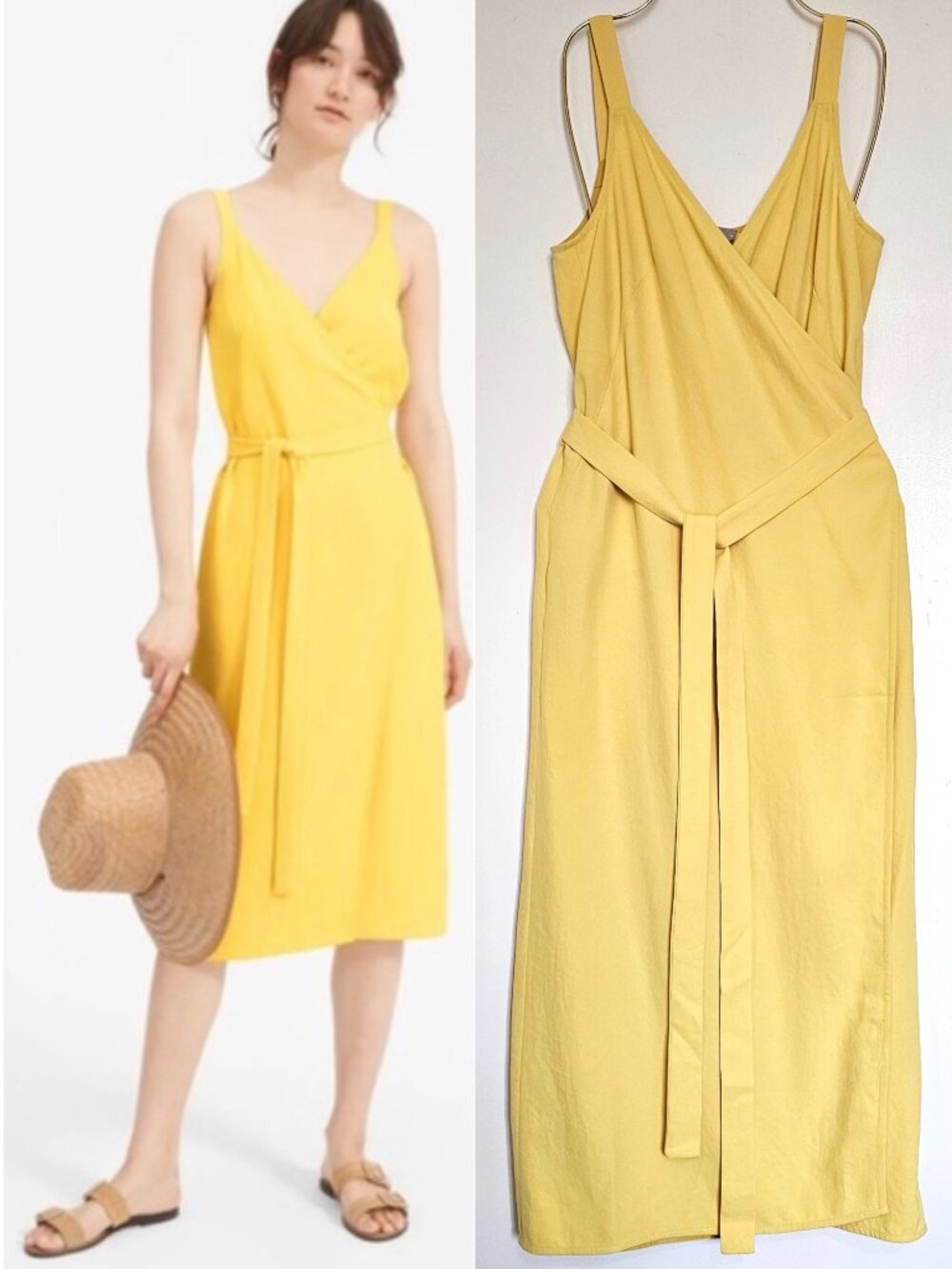 Everlane Sleeveless The Japanese GoWeave Tank Wrap Midi Cami Dress US4 Yellow